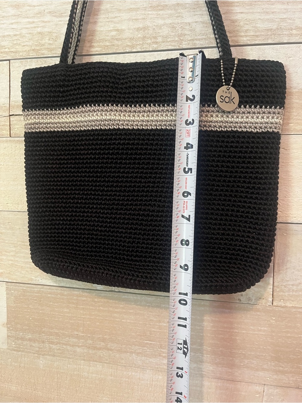 The Sak Black Crochet Tote Bag with Silver Accent Woven - Picture 4 of 10